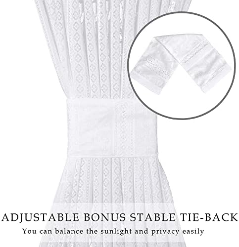 2 Pcs White Lace French Door Curtain Panels 72 Inch Long