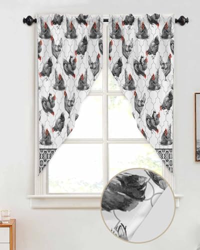 Retro Swag Curtains Farmhouse Rooster Kitchen Valance 28x36 Panel