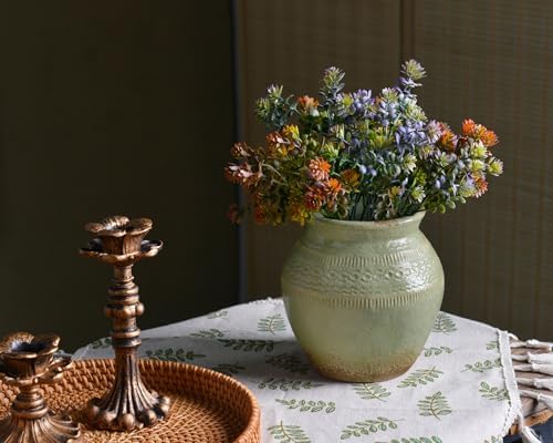 Quoowiit Ceramic Rustic Farmhouse Vase Green