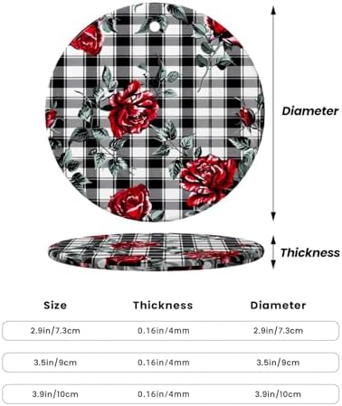 Christmas Ornaments Retro Rose Black Plaid Ceramic Pendant