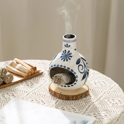Handmade Ceramic Palo Santo Holder Burner - Mini Tabletop Chiminea with Ash Catcher
