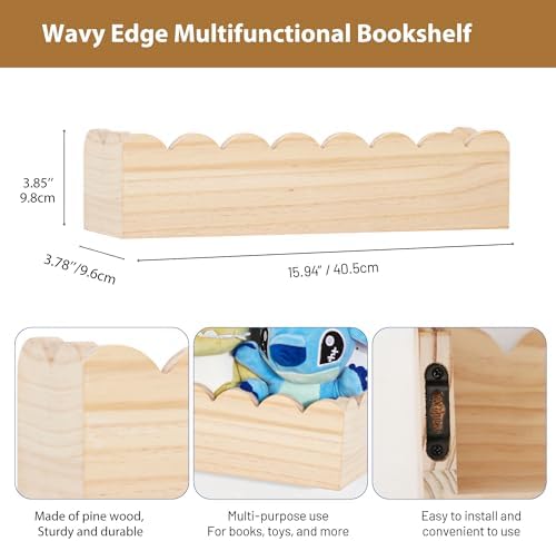 Wood Floating Shelves 2 Pack Scalloped Pine Natural