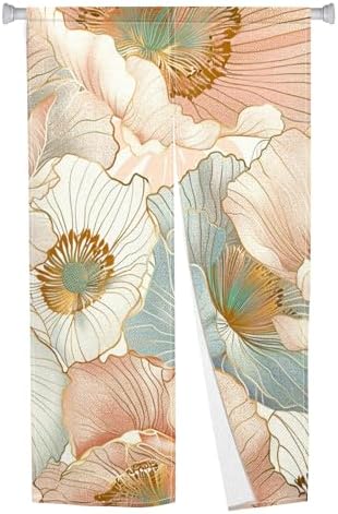Boho Style Japanese Noren Panel Door Curtain with Flowers Pattern