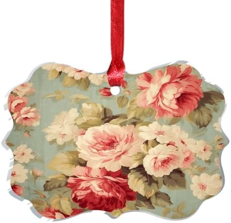 Clear Acrylic Christmas Ornament with Red Pink Roses