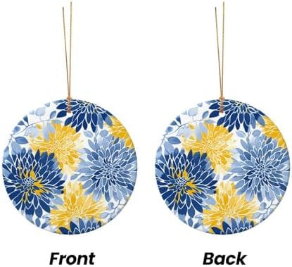 Blue Yellow Chrysanthemum Ceramic Pendant Hanging Ornament for Christmas Tree