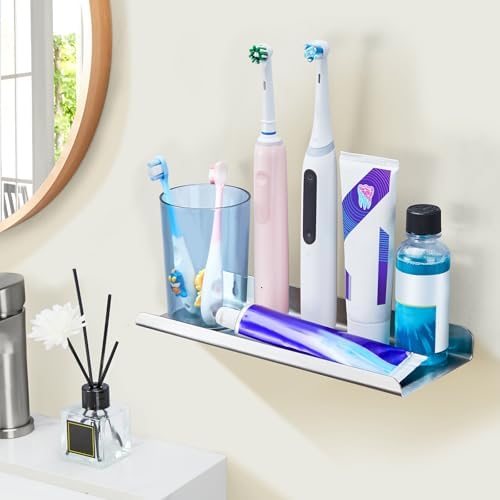 LOXSUN Floating Wall Shelf Stainless Steel No Drilling Shower Organizer