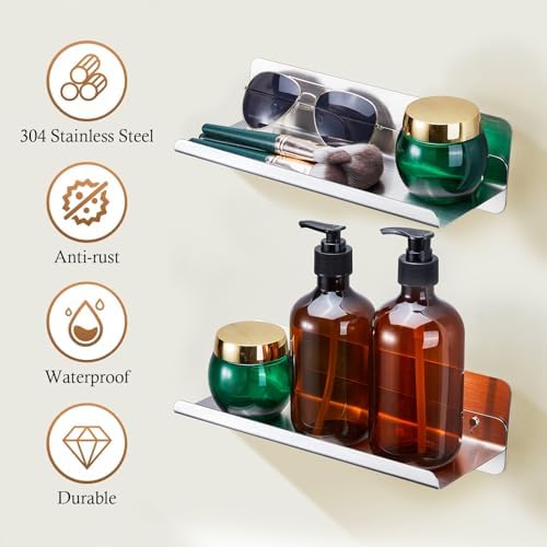 LOXSUN Floating Wall Shelf Stainless Steel No Drilling Shower Organizer