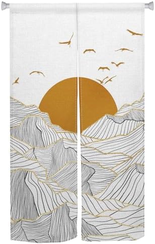 Traditional Japanese Noren Door Curtain with Sunset Mountain Print