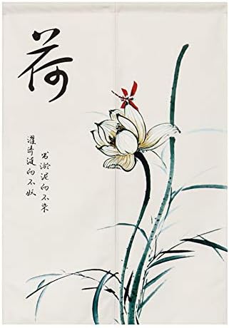 BAIHT HOME Noren Curtain Lotus Design Cotton Linen 29 x 59