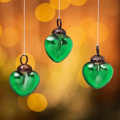 IndianShelf 25 Green Heart Glass Christmas Decorations