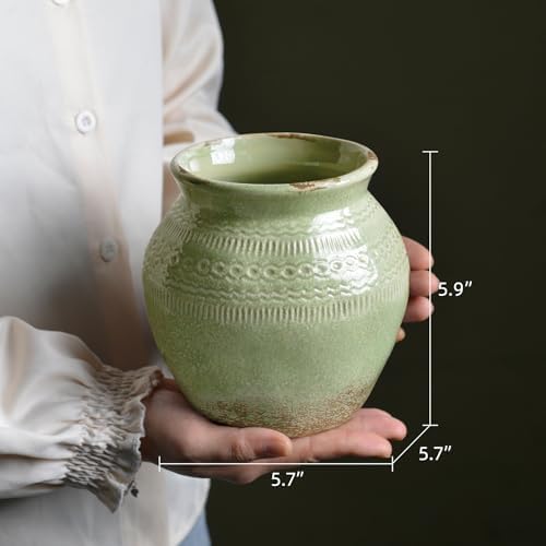 Quoowiit Ceramic Rustic Farmhouse Vase Green