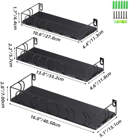 Moon Phase Wall Shelves Black 3 Pack Floating Book Shelves