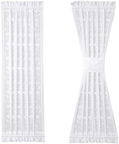 2 Pcs White Lace French Door Curtain Panels 72 Inch Long