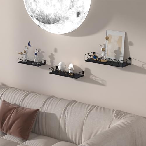 Moon Phase Wall Shelves Black 3 Pack Floating Book Shelves