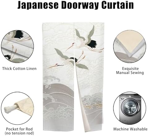 White Cranes Noren Door Curtain Privacy Partition Decor