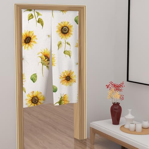 Sunflowers Noren Curtain Bright Yellow Floral Doorway Divider
