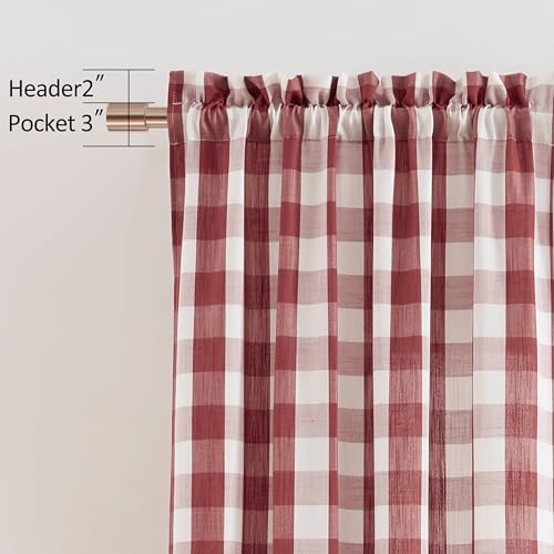 Red White Buffalo Check Window Curtain Panel 54 Inch Long