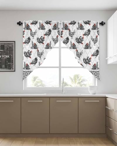 Retro Swag Curtains Farmhouse Rooster Kitchen Valance 28x36 Panel