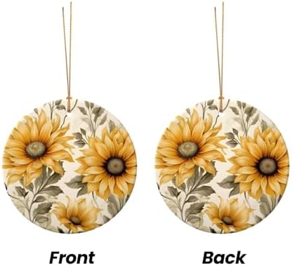 DXTKWL Christmas Ornaments Retro Sunflower Round Ceramic Pendant Decor