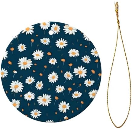 Christmas Ornaments Daisy Flower Round Ceramic Pendant Decor