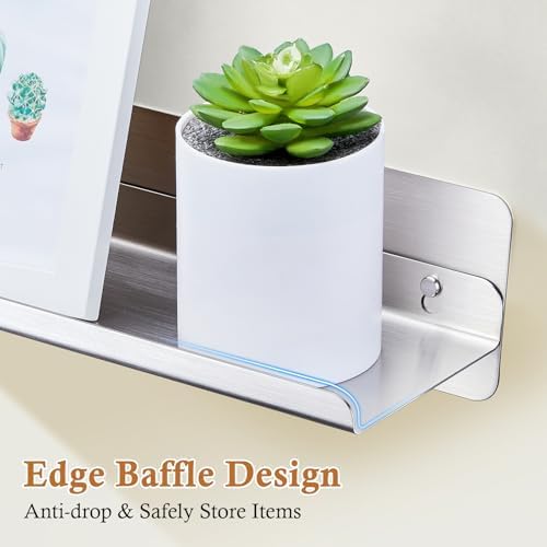 LOXSUN Floating Wall Shelf Stainless Steel No Drilling Shower Organizer