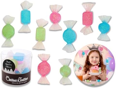 Christmas Traditions 3 to 35 Inch Iridescent Glitter Candy Ornaments Set of 9