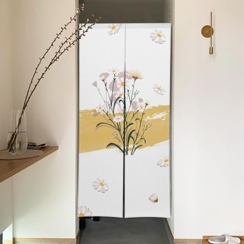 Japanese Noren Door Curtain with Daisy Design