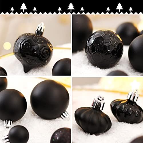 52-Pack Shatterproof Black Christmas Tree Ornaments with Star Topper