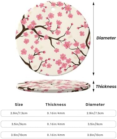 Pink Cherry Blossom Round Ceramic Christmas Ornaments