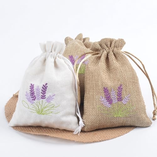 Pack Of 10 Cotton Linen Drawstring Bags for Lavender Storage