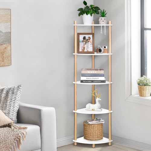 YGYQZ 5 Tier Corner Bookshelf Stand - Narrow Stable Rustic Style