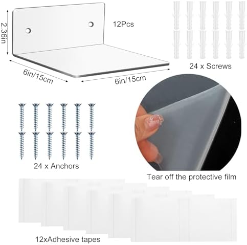 Wenqik Clear Acrylic Floating Shelves 6x6 Inch 12 Pack