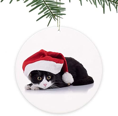 MEVRA Black Cat Christmas Ornament with Golden Lanyard