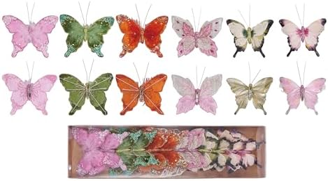 Creative Co-Op Feather Butterfly Clip-On Ornaments Set of 12