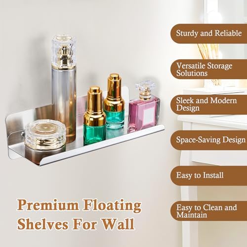 LOXSUN Floating Wall Shelf Stainless Steel No Drilling Shower Organizer