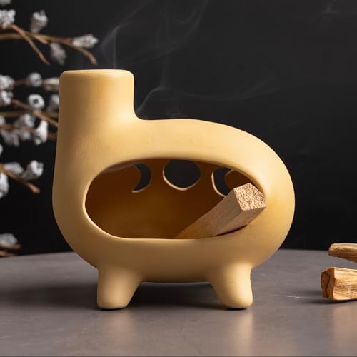 Elegant Handcrafted Ceramic Palo Santo Burner with Yellow Terracotta Feet