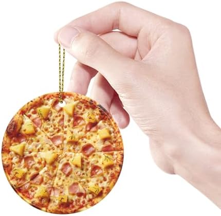 Generic Hawaiian Pizza with Pineapple and Ham Ceramic Christmas Ornaments 3 Inch Hanging