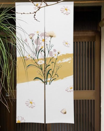 Japanese Noren Door Curtain with Daisy Design