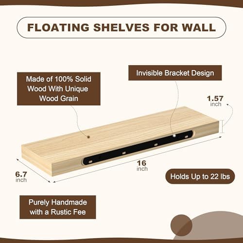 AZSKY Floating Shelves Wall Mount 16 Inch Set of 2