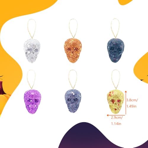 Halloween Glitter Skull Hanging Ornaments 24 Pack