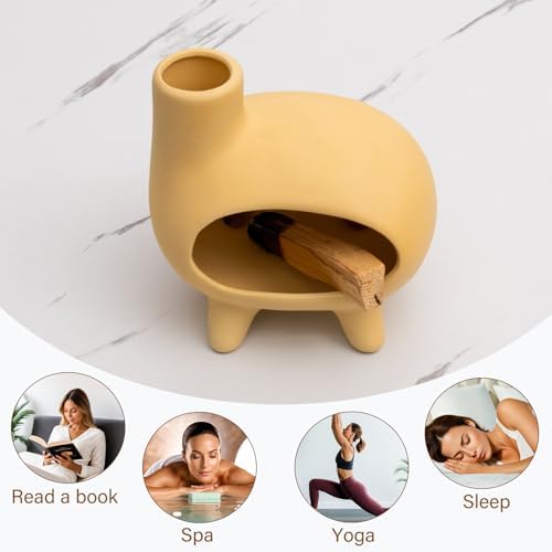 Elegant Handcrafted Ceramic Palo Santo Burner with Yellow Terracotta Feet