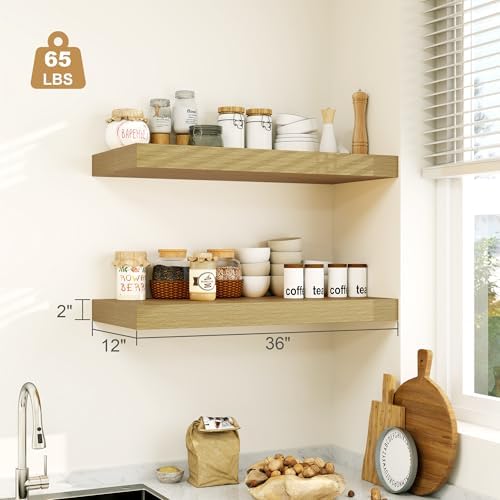 Heimlove 12 Inch Deep Oak Floating Shelves Set of 1