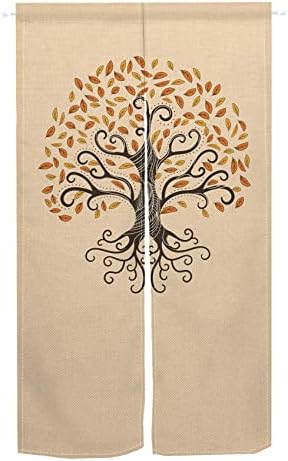 Leowefowa Japanese Noren Curtain Abstract Tree Design