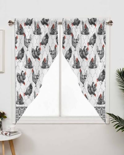 Retro Swag Curtains Farmhouse Rooster Kitchen Valance 28x36 Panel