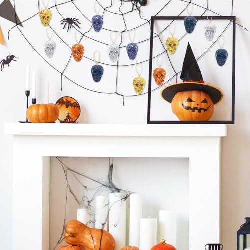 Halloween Glitter Skull Hanging Ornaments 24 Pack
