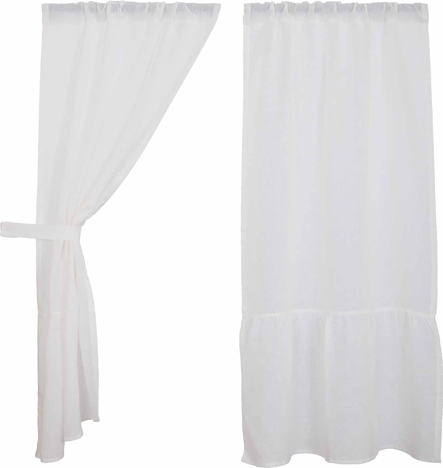 Piper Classics White Linen Ruffled Panel Curtains Set of 2