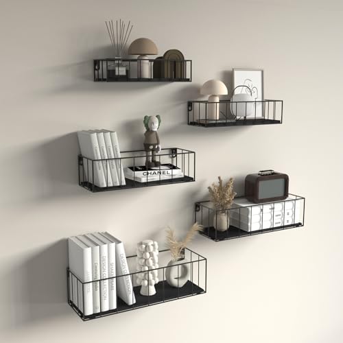 CRUGLA Black Floating Shelves Wall Mounted Set of 5