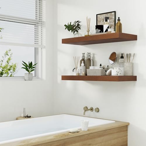 12 Inch Deep Walnut Floating Shelves Set of 1
