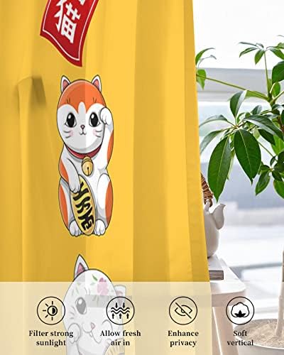 Falaniique Lucky Cats Sheer Curtains 2 Panels Set