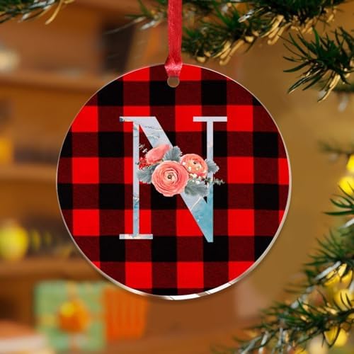 Acrylic Christmas Ornament with Blue Monogram Initial N